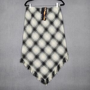 Tom Klaim Skirt Womens 12 Gray Black Plaid Asymmetrical Fringe Wool Blend Midi